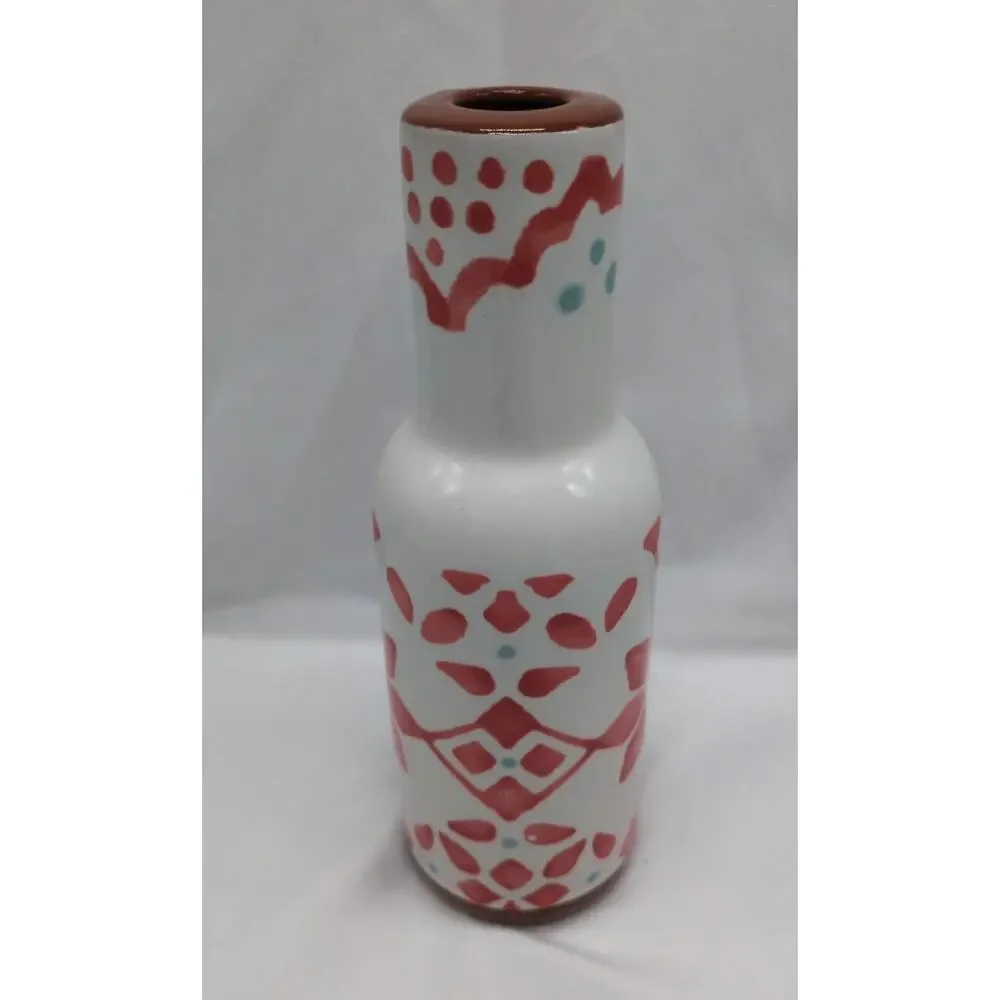 Pier 1 Hand Painted Terracotta Vase 8in Floral Geometric Boho Decor Ceramic